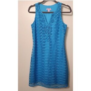 Lilly Pulitzer Blue Margate Dress Sm Overlay Lined Sleeveless V-Neck Above Knee